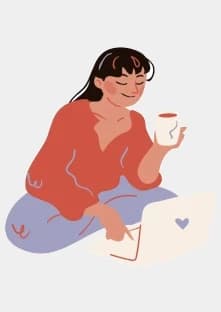 Imagem illustrativa de uma garota sentada tomando café